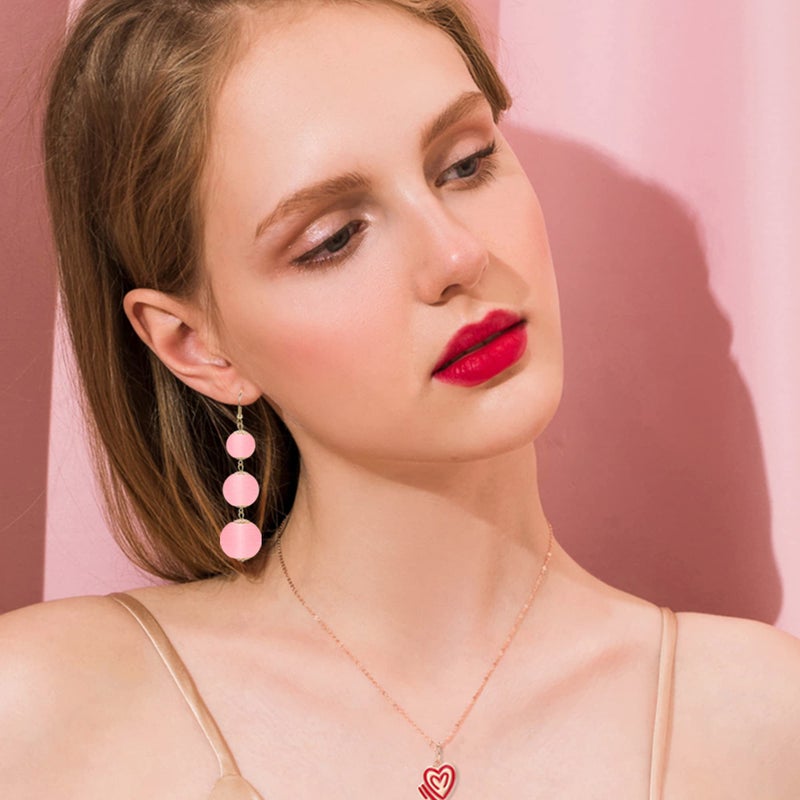 LOYALLOOK 4-Pair Fan Shape Drop Earrings - Long Thread Tassel, Bohemian Fringe, Handmade - Pink - Image 3